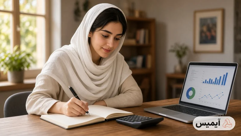 برنامه‌ریزی بودجه و محاسبه هزینه ساخت فروشگاه اینترنتی با لپ‌تاپ و ماشین‌حساب